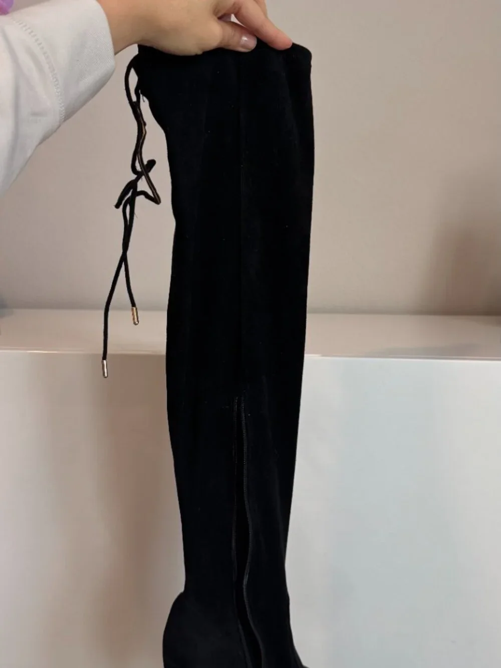 Bamboo Black Faux Suede Lace-Up Over-the-Knee Boots Size 6